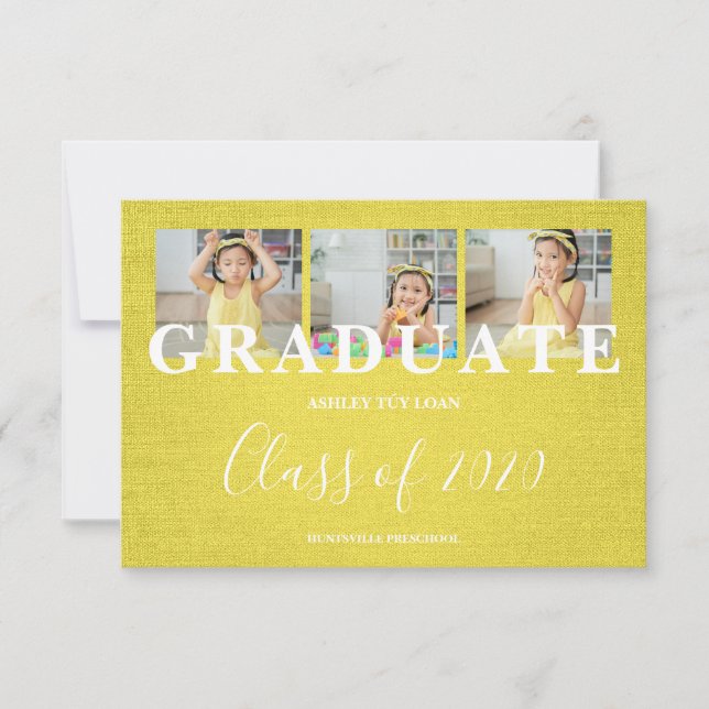 Carte Jaune Pré-K Graduate Trois Photos Textile Texture (Devant)