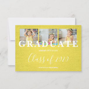 Carte Jaune Pré-K Graduate Trois Photos Textile Texture