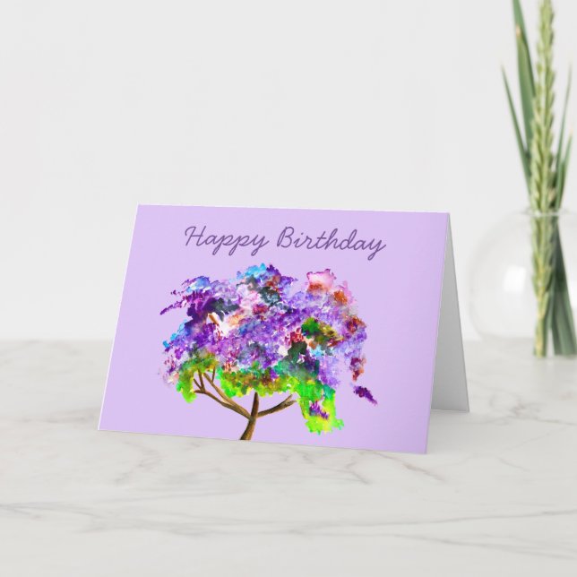 Carte Jaune violette arbre aquarelle art (Devant)