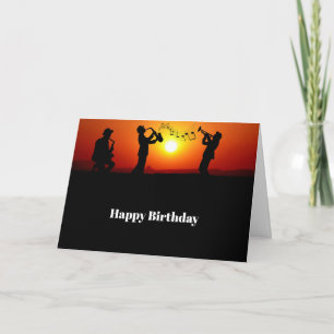 Carte Jazz Band Silhouette Orange Sunset Anniversaire
