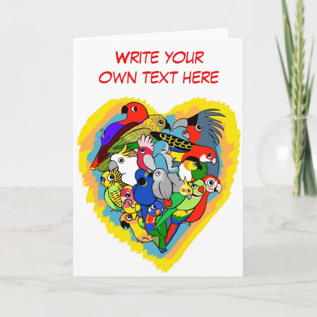 Carte Je coeur perroquets mignon dessin animé (Devant)