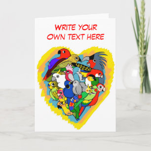 Carte Je coeur perroquets mignon dessin animé