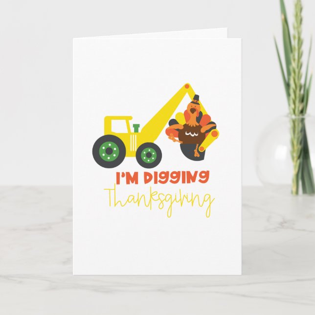 Carte Je creuse la dinde de Thanksgiving Tracteur Enfant (Devant)
