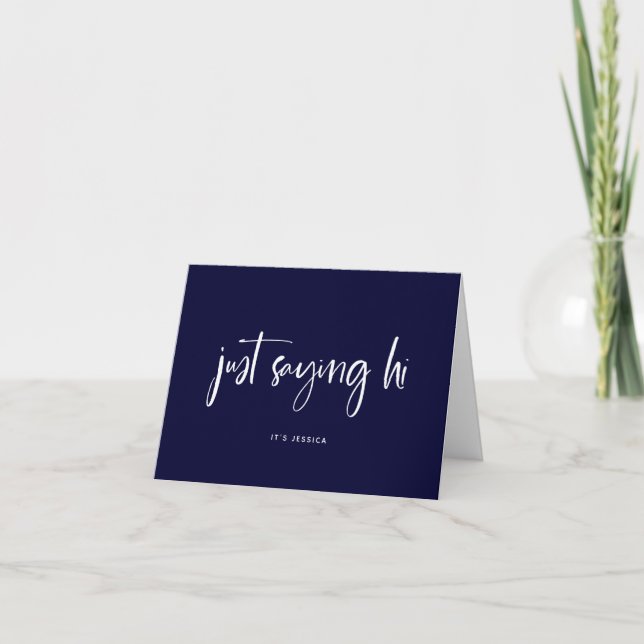Carte Je Dis Salut. | Simple Script Navy bleu et blanc (Devant)