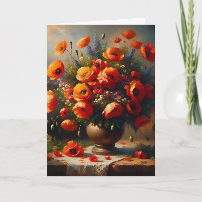 Carte Je Pense À Vous. | Poppies rouges (Devant)