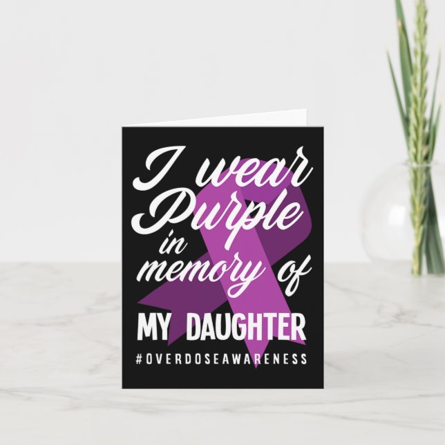 Carte Je porte du violet en mémoire de ma fille surdose  (Devant)