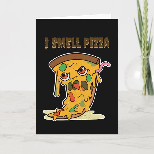 Carte Je Sens Pizza Drôle Halloween Kawaii Zombie Nourri (Devant)