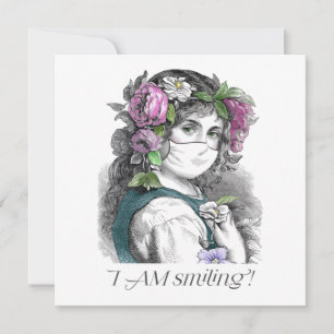 Carte Je Souriais ! Jolie fille porte un masque