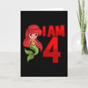 Carte JE SUIS 4 ANNÉE 4e anniversaire fille sirène