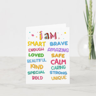 Carte Je suis affirmation quotidienne colorée enfants ch