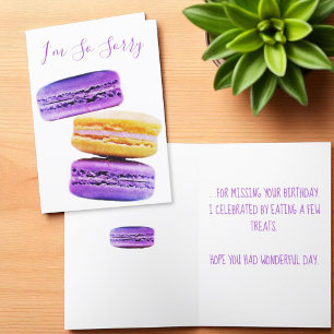 Carte Je suis désolé Macarons Violets Joyeux Anniversair