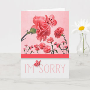 Carte Je suis désolé Oeillets roses avec papillons