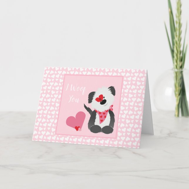 Carte Je t'aboye Puppy cœur motif Rose Blanc (Devant)
