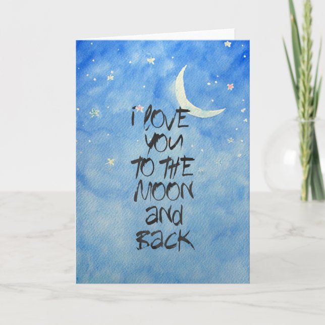 Carte Je t'aime à la lune Aquarelle (Devant)