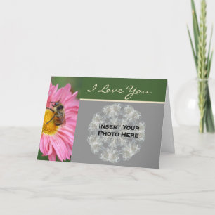 Carte Je t'aime abeille sur une photo personnalisée de m