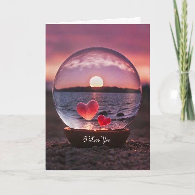 Carte Je t'aime avec des coeurs flottants dans une balle (Devant)