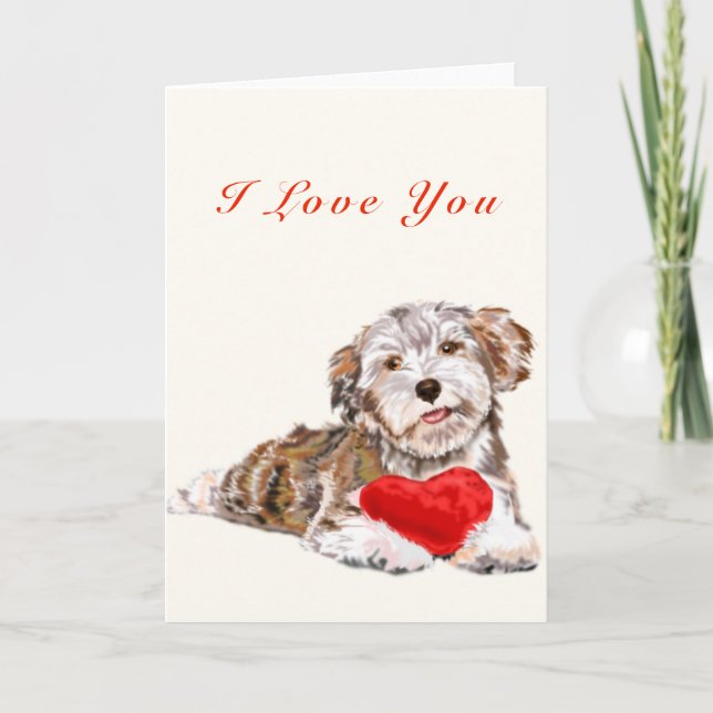 Carte Je t'aime Cartons Chiot avec Cadeau de Coeur pour  (Devant)