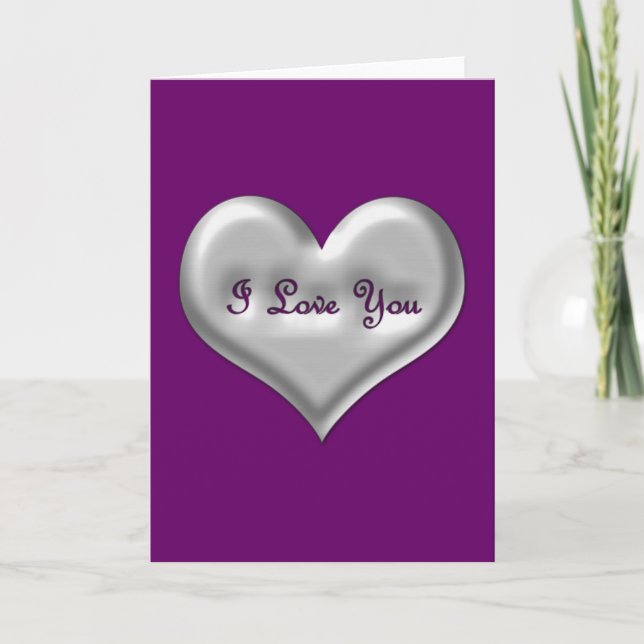 Carte Je t'aime coeur gris avec effet métallique (Devant)
