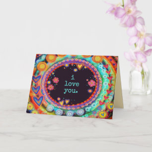Carte Je t'aime Colorful Whimsical Fun Valentine