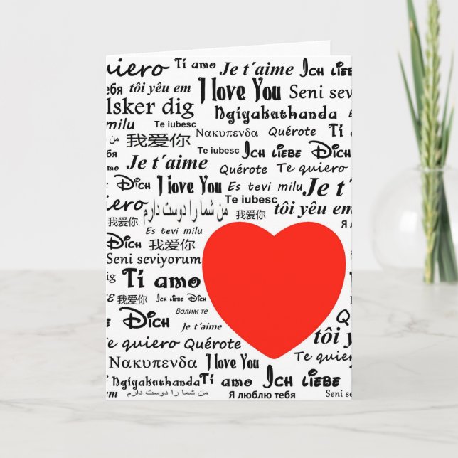 Carte Je t'aime dans différentes langues (Devant)