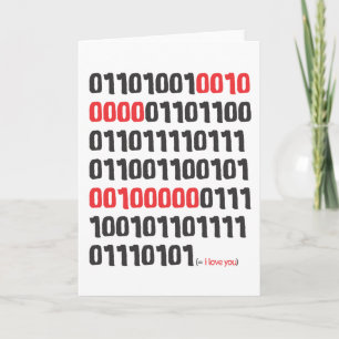 Carte Je t'aime dans le code binaire