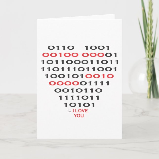 Carte « Je t'aime » en code binaire - Cœur (Devant)