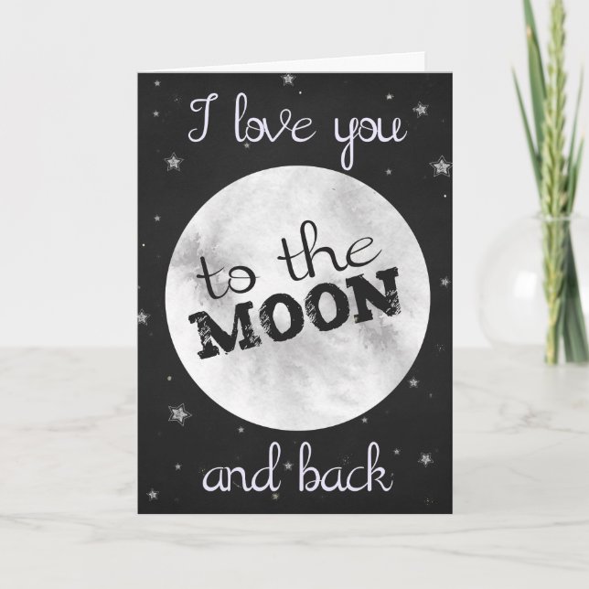 Carte Je t'aime jusqu'à la lune et retour noir avec lune (Devant)