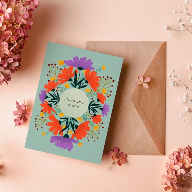Carte Je t'aime, maman mauve et orangée (Créateur téléchargé)