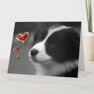 Carte Je t'aime Mignon Chien Rouge Cœurs Dorés
