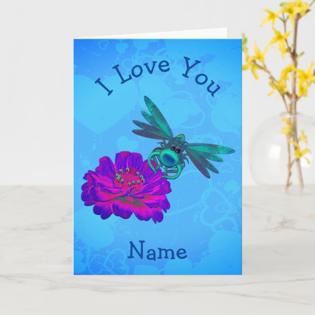 Carte Je t'aime mignon Fleur de libellules Personnalisée (Fleur jaune)