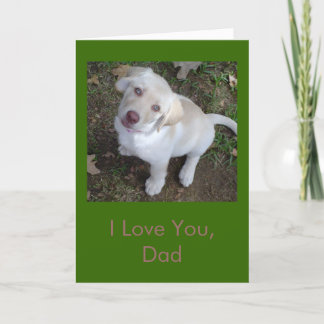Carte Je t'aime, papa - fête des pères jaune de chiot de