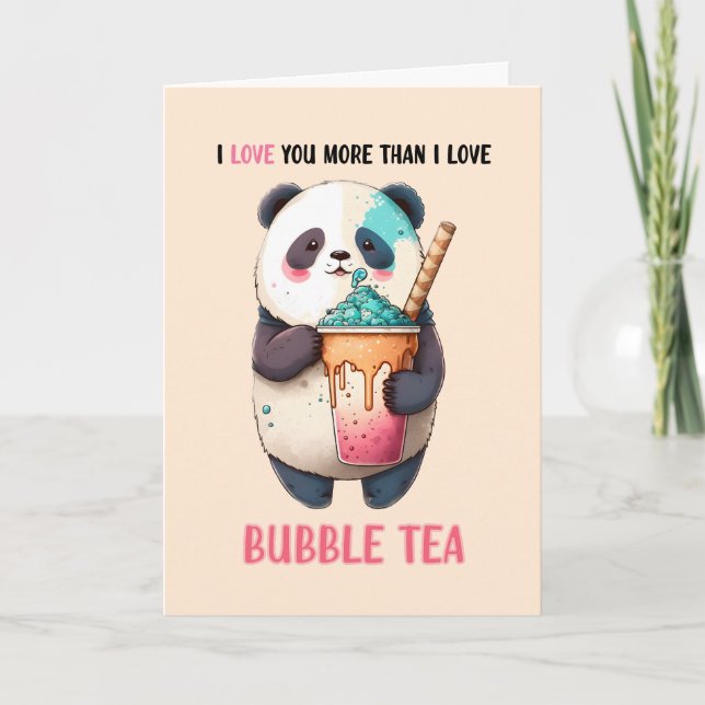 Carte Je t'aime plus que le bubble tea, joli panda rose (Devant)
