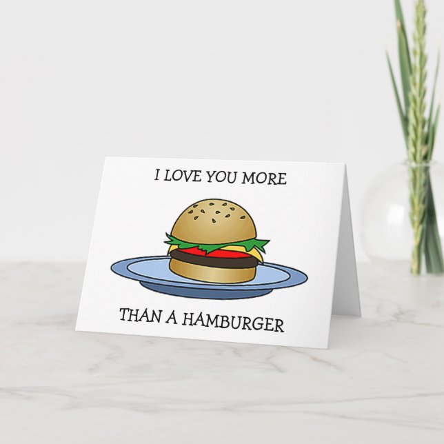CARTE JE T'AIME PLUS QU'UN HAMBURGER "JOYEUX ANNIVERSAIR (Devant)