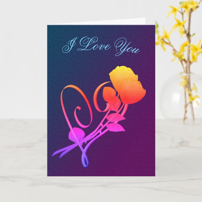 Carte Je t'aime Red Roses Heart Rainbow Card (Fleur jaune)