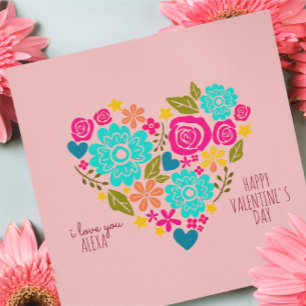 CARTE JE T'AIME RÉTRO BOHO CŒUR EN FORME DE SAINT-VALENT