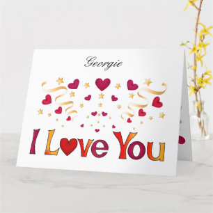 Carte JE T'AIME Rouge Coeur Or Ruban Vintage Valentine