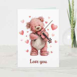Carte Je t'aime Teddy au violon