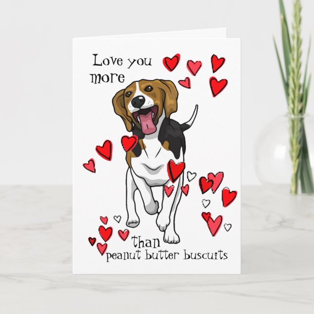 Carte Je t'aime Valentine Beagle au beurre de cacahuète  (Devant)