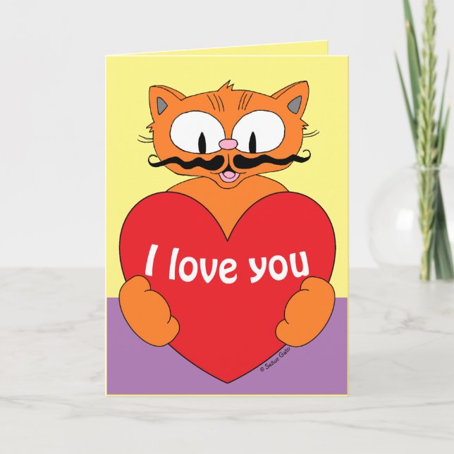Carte Je T'Aime Valentine Cute Romantique Cartoon Chat (Devant)