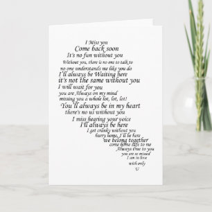 Carte Je te manque du texte en demi-coeur
