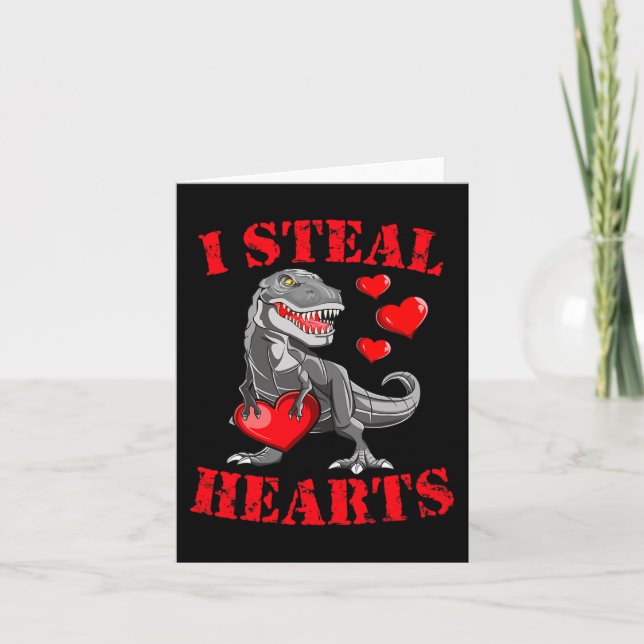 Carte Je vole Coeurs T Rex Valentines Jour Fun Garçons F (Devant)