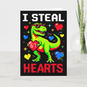 Carte Je vole des cœurs Pixel Dinosaur Gamer Saint Valen