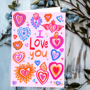 Carte JE VOUS AIME Joyeux Coeurs Whimsical De Saint Vale