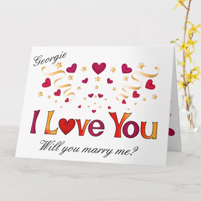 Carte JE VOUS AIME Red Heart Gold Black Mariage Proposit (Fleur jaune)