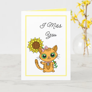 Carte Je Vous Manque   Cute chat et tournesol
