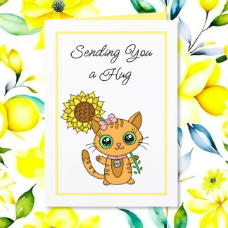 Carte Je Vous Manque | Cute chat et tournesol
