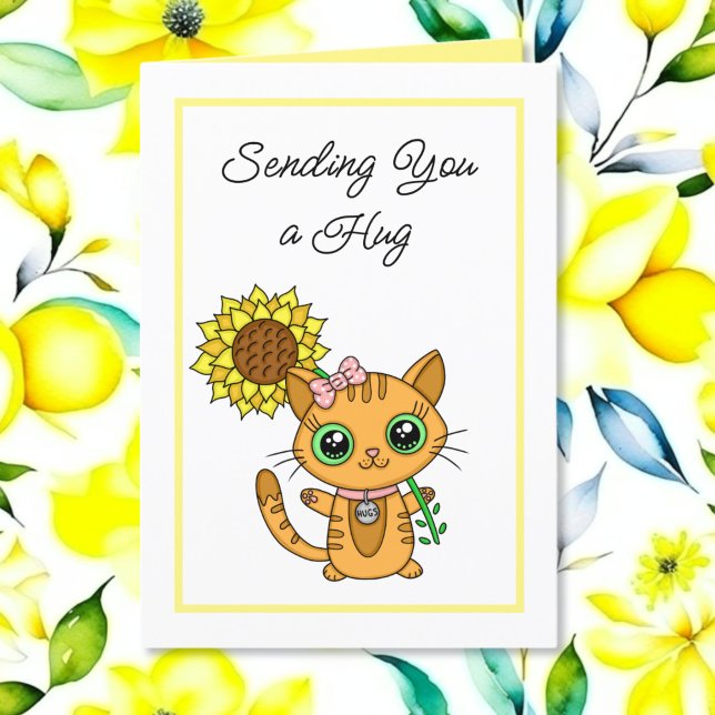 Carte Je Vous Manque | Cute chat et tournesol (Créateur téléchargé)