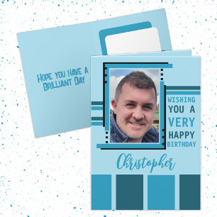 Carte Je vous souhaite bonne photo d'anniversaire bleu