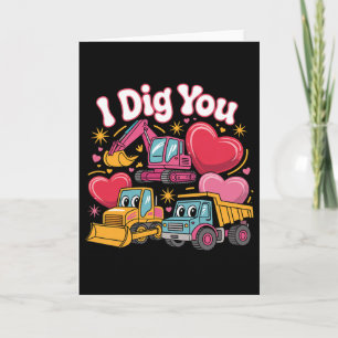 Carte Je vous trouve mignon design de camions de constru