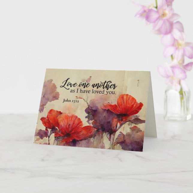 Carte Jean 15:12 Aimez-Vous Une Autre Bible Verse Rouge  (Orchidée)